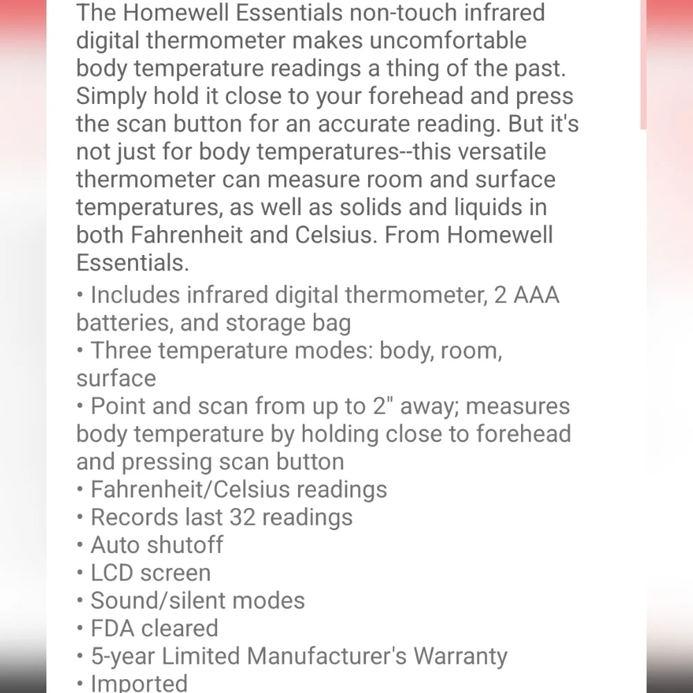 Homewell essentials no touch digital thermometer - Picture 5 of 5